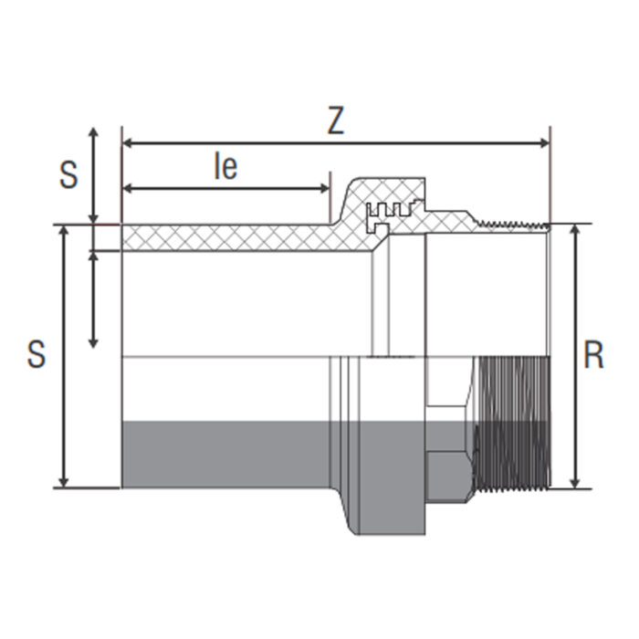 TRANSITION ADAPTOR (SDR 11 PE BRASS MS-58 MALE THREAD WATER 16 BAR INJECTED – LONG SPIGOT) - Image 2
