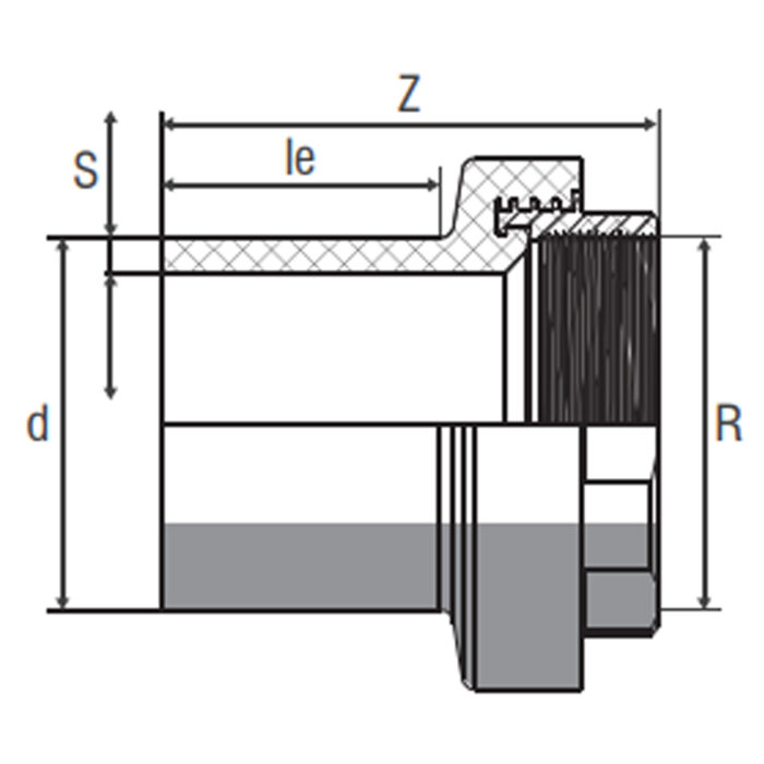 TRANSITION ADAPTOR (SDR 11 PE BRASS MS-58 FEMALE THREAD WATER 16 BAR INJECTED -SPIGOT) - Image 2
