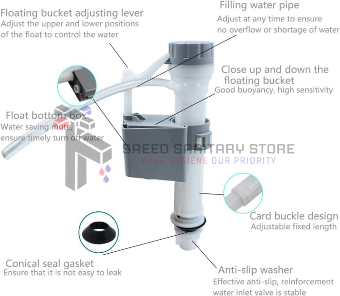 Bathroom Adjustable Toilet Handle Fill Inlet Valve Water Drain Flush Valve Float Button Kits for Most Toilets,Bathroom Accessories,Toilet Replacement - Image 6